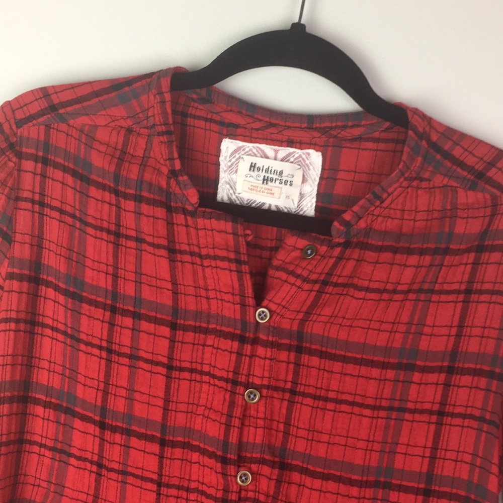 Anthropology Holding Horses Red Plaid Tunic